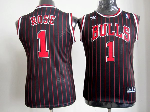 NBA Kids Chicago Bulls 1 Derrick Rose Black Red Stripe Swingman Jersey
